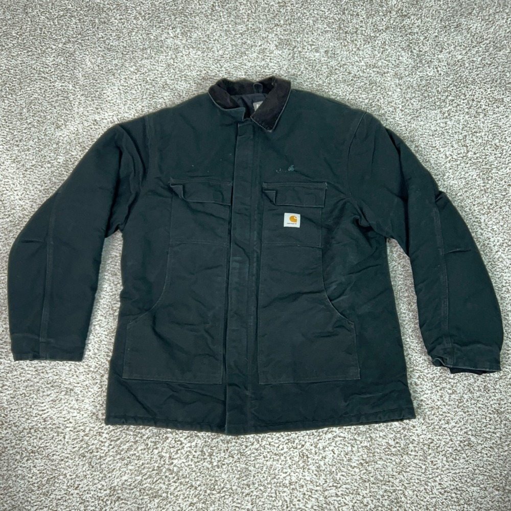 Carhartt‎ Coat Mens 50 Tall Black C03 Canvas Insulated Workwear Quilt Lined Work